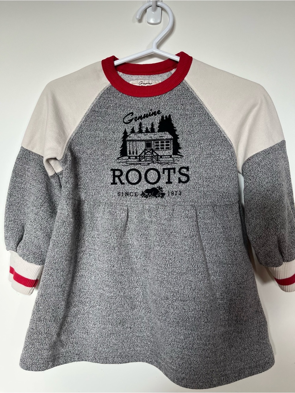 Roots Cabin 50 Years Toddler Girl Sweatshirt Dress 3T Gray Red Cream
